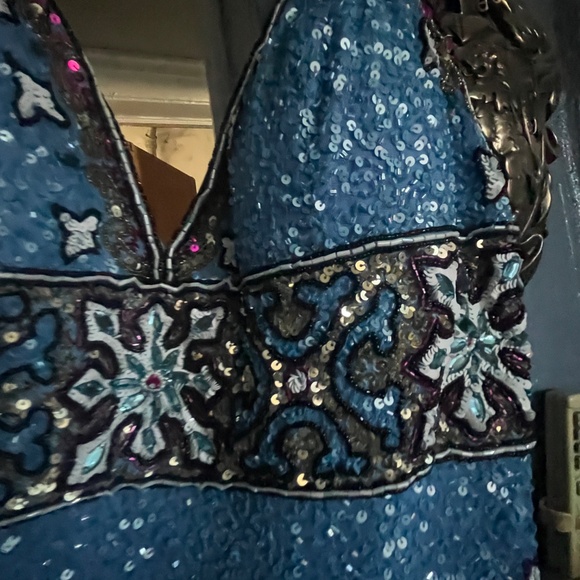 Jovani 09340 Blue Multi V Neck Embellished Cocktail Dress- Brand New with Tags - Picture 8 of 11